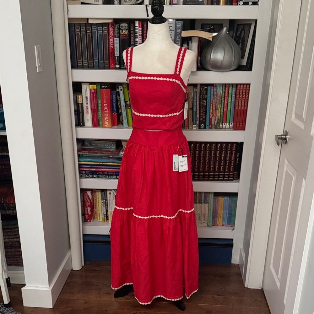 Japna Red Maxi Dress with White Trim